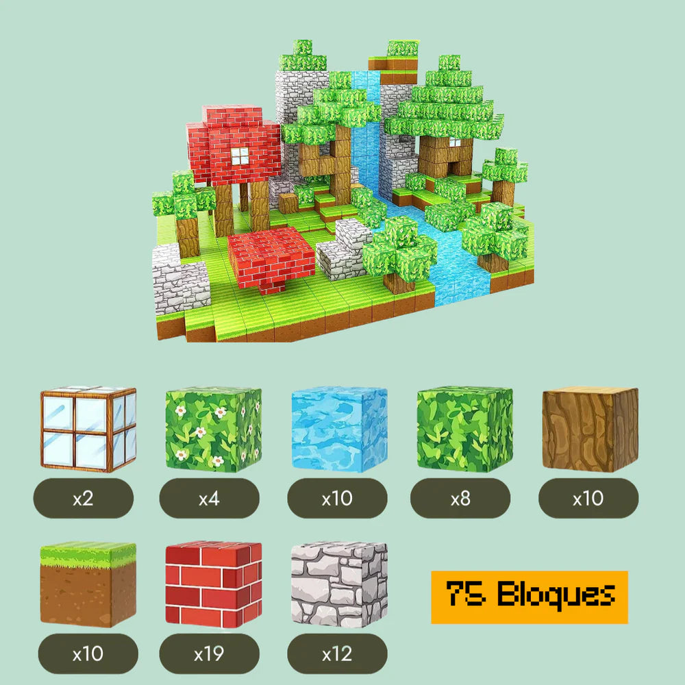 75 PCS MÁGNETICAS MINECRAFT PREMIUM - Sorprende a tus niños!