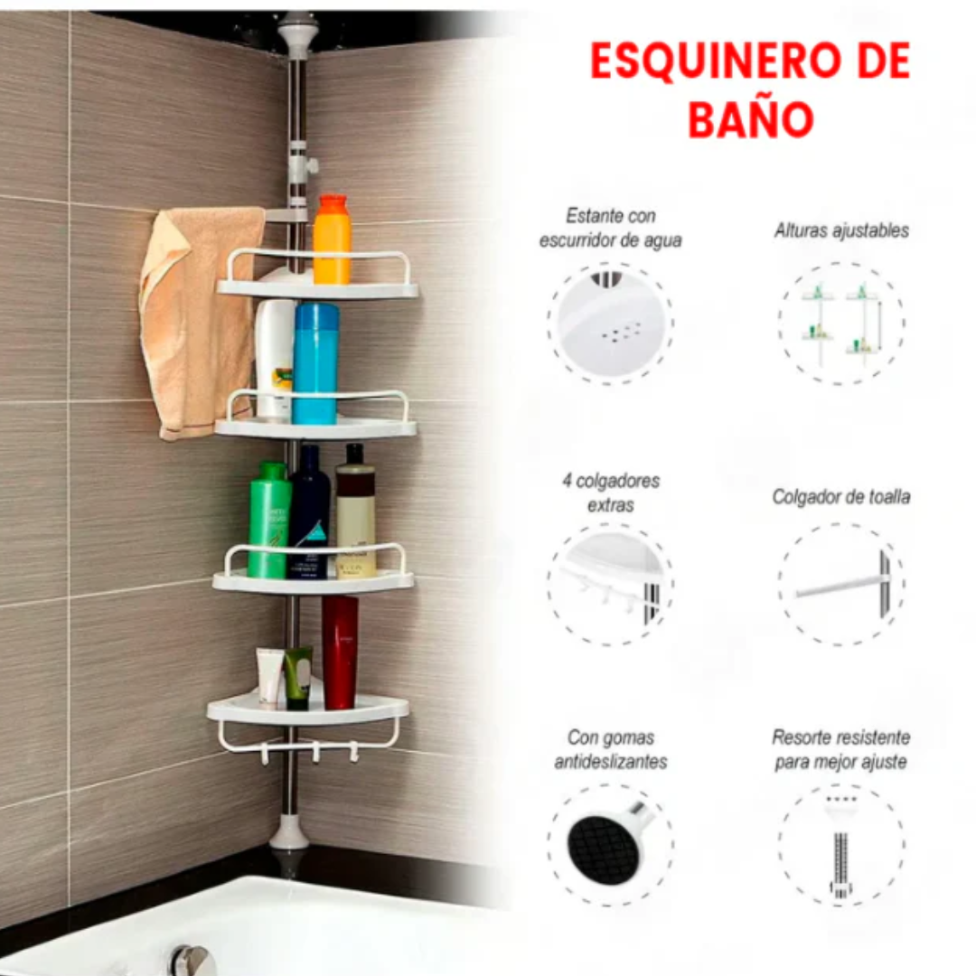 Organizador Esquinero Baño 4 Repisas – Acero Inoxidable – El orden que buscas!