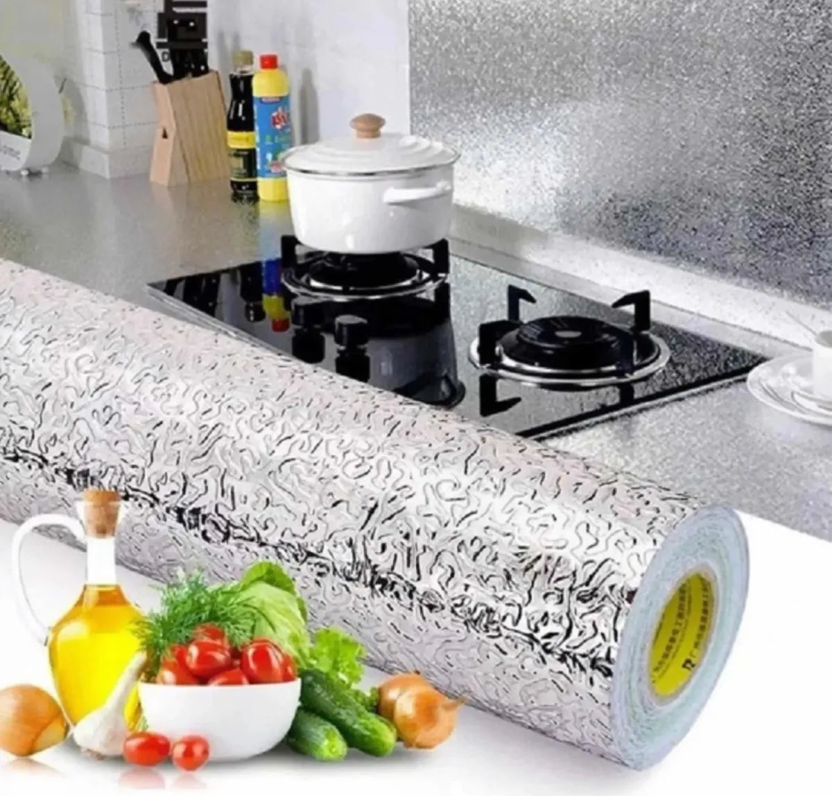 2 X 1 Aluminio Adhesivo – Protege y Decora – Cocina Moderna y Sin Grasa.