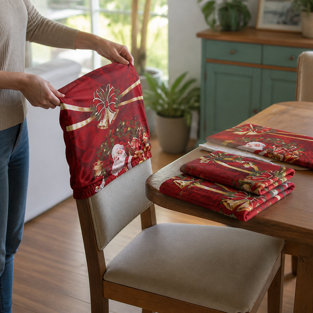 Set Navideño 7 Piezas – Mantel y 6 Fundas de Silla – La Mesa Lista en 5 Minutos — imagen 3