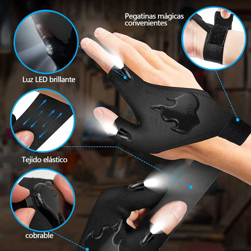 2x1 Guantes Tácticos LED – Manos Libres – Te hace todo más fácil!