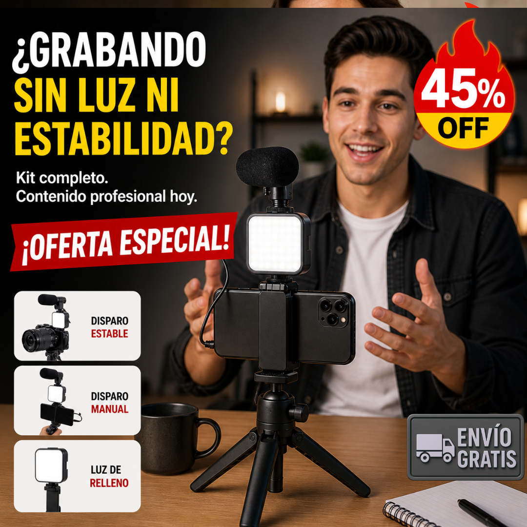 Kit Trípode Todo en Uno – Luz LED y Micrófono – Contenido Profesional al Instante