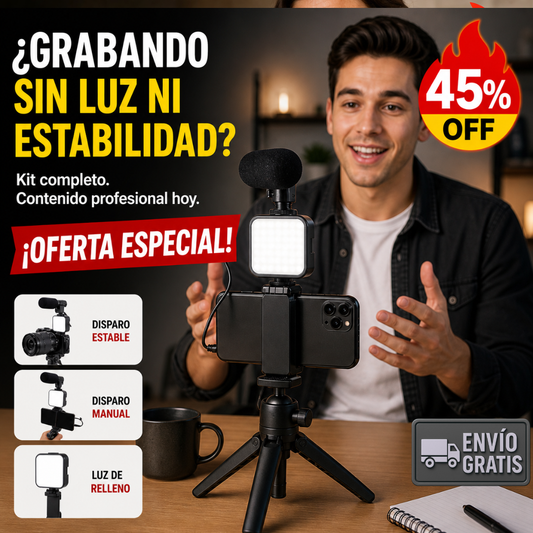 Kit Trípode Todo en Uno – Luz LED y Micrófono – Contenido Profesional al Instante