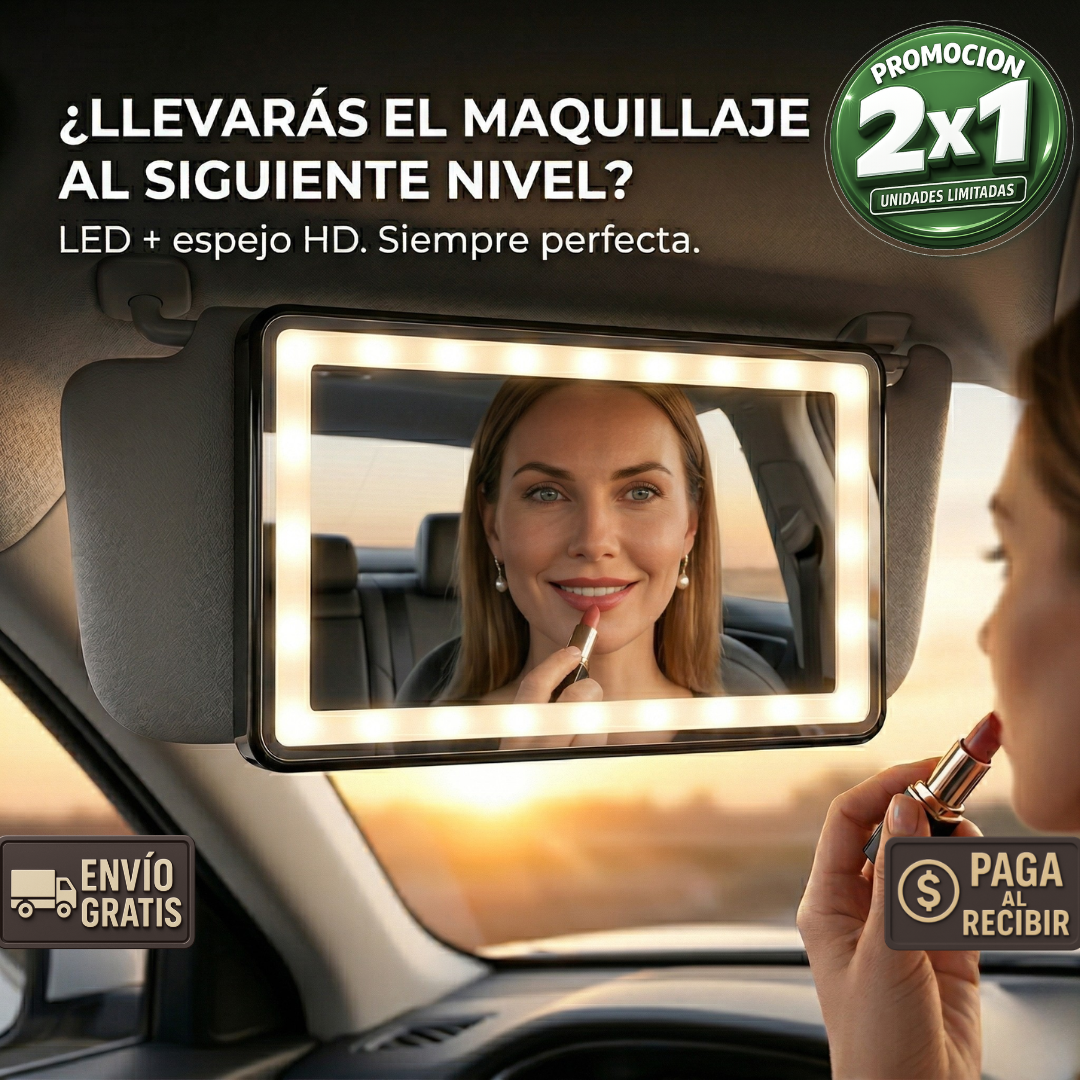 2X1 Espejos de Maquillaje Auto – LED Recargable USB – Luz Perfecta Siempre!