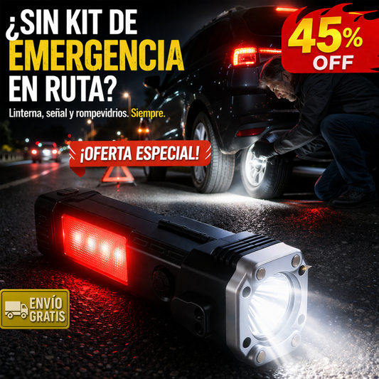 Linterna Emergencia – 4 en 1 – Rompe Vidrio Incluido!