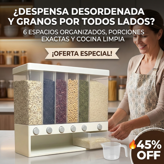 Dispensador 6 en 1 – Porcionador incluido – Orden y Frescura en tu cocina!