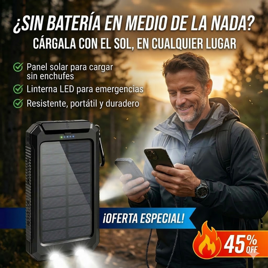 Cargador Solar de Emergencia – Linterna LED – Siempre Conectado sin importar lo que pase!