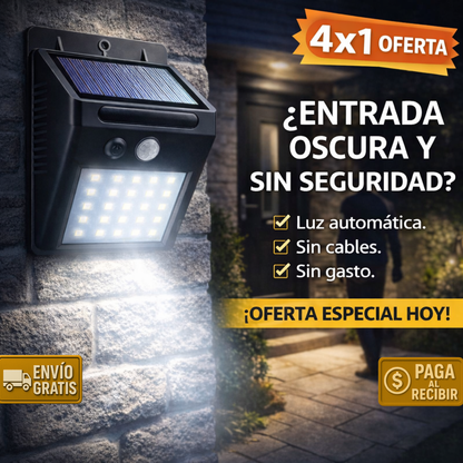 4x1 Luminaria Solar LED 30 Luces – Sensor Movimiento – Sin Cables Ni Costo