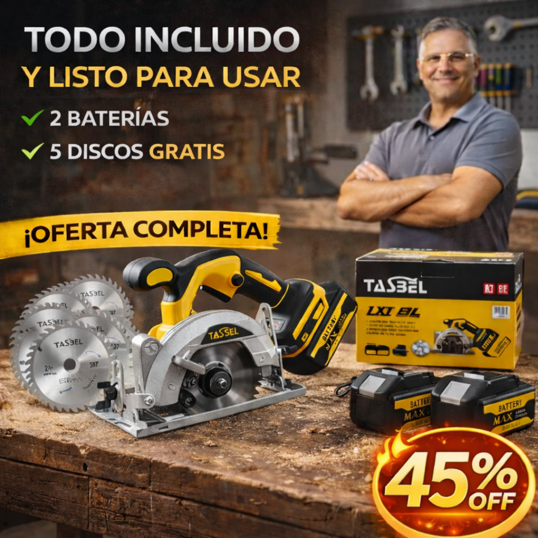 Sierra Circular Pro – Potencia Real + Corte Preciso - INCLUYE 2 baterias + 5 discos de REGALO!