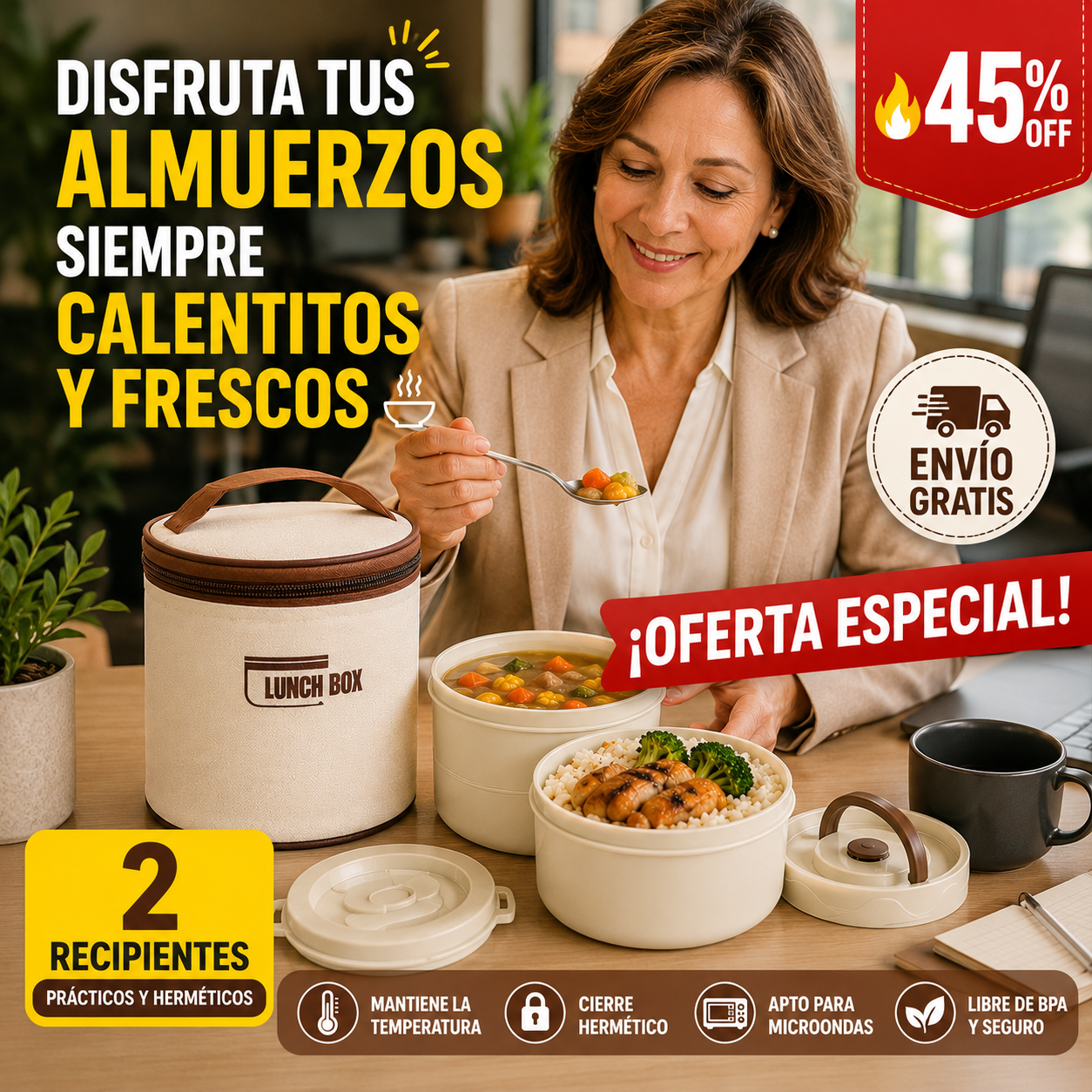 Lonchera Térmica Pro – Almuerzo Caliente y Fresco – Sin Derrames