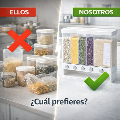 Dispensador 6 en 1 – Porcionador incluido – Orden y Frescura en tu cocina!