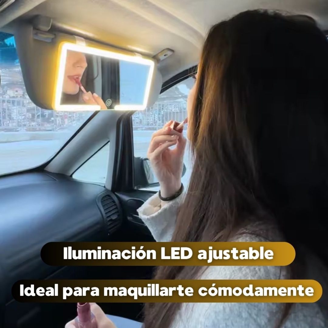 2X1 Espejos de Maquillaje Auto – LED Recargable USB – Luz Perfecta Siempre!