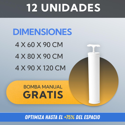 12 Bolsas Al Vacio - Ahorro 75% de espacio + bomba GRATIS!