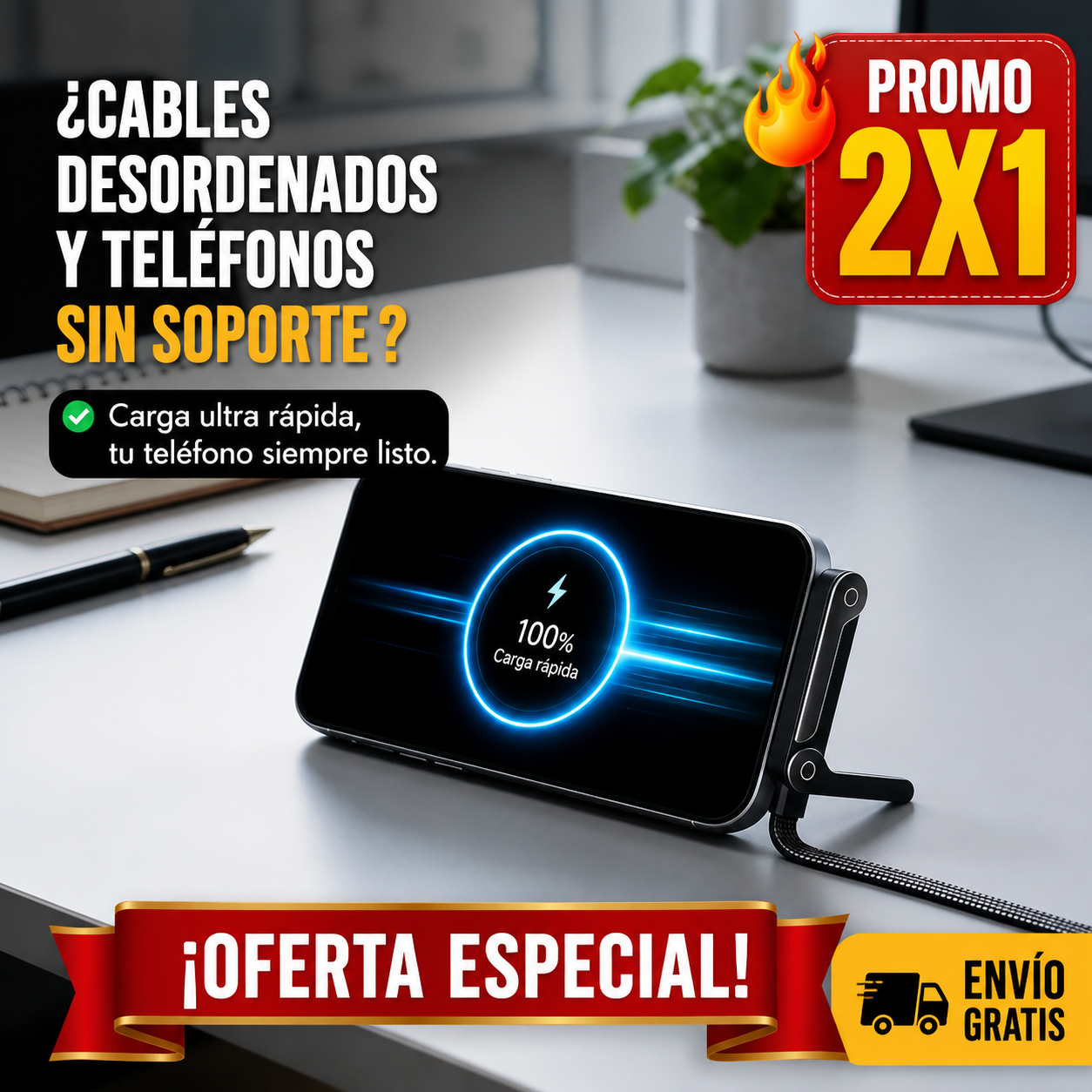 2x1 ProFast – Carga Rápida y Manos Libres – La comodidad que tu cel busca!