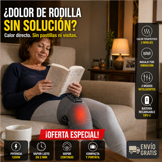 Rodillera Masajeadora Calor – Recargable USB-C – Alivio Sin Pastillas