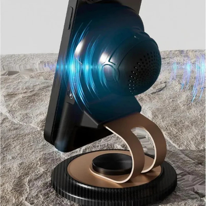 Soporte 5 en 1 – Inducción + Carga 15W – Sonido Instantáneo Sin Cables!
