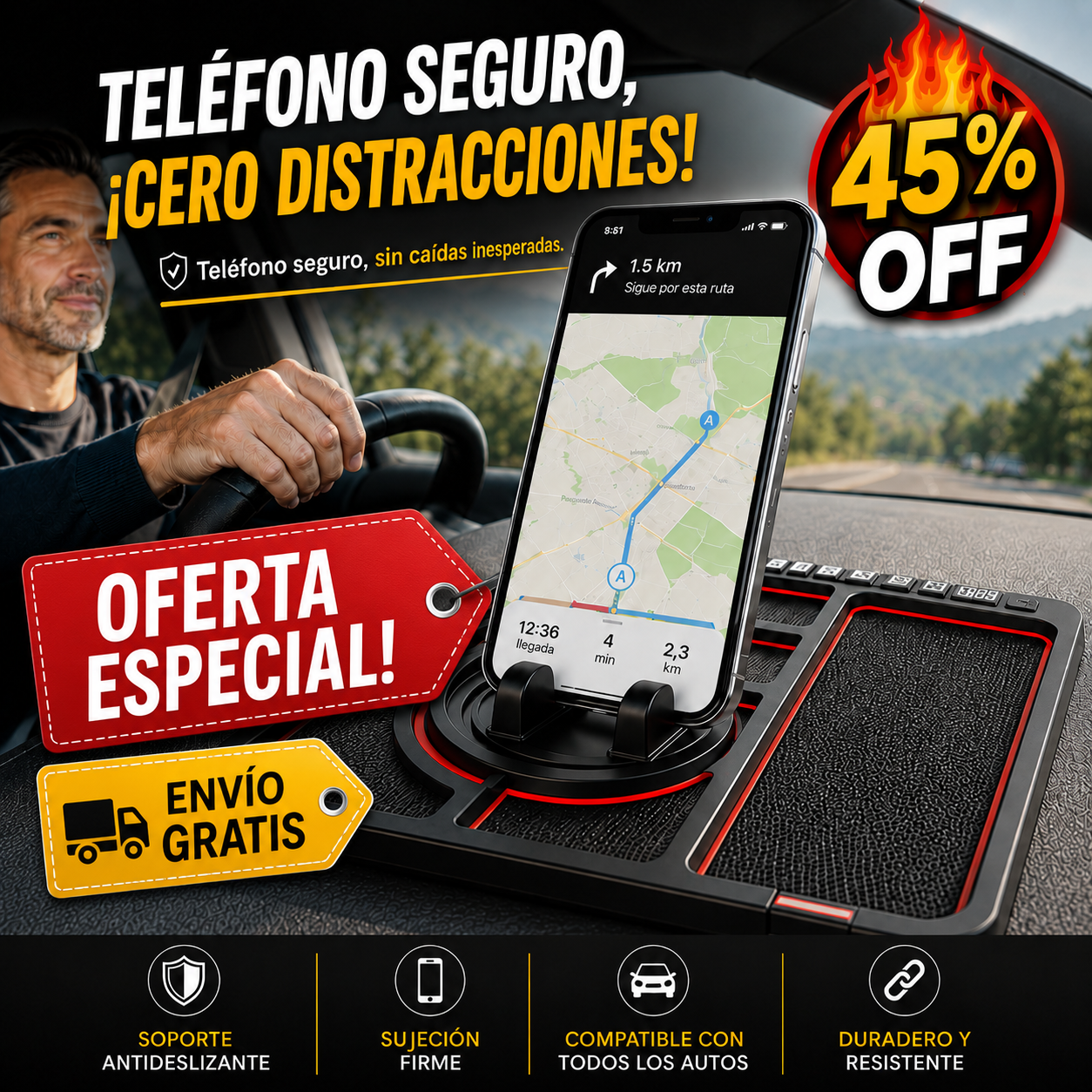 Soporte Firmeza – Agarre Extremo – Conducción Segura sin Distracciones