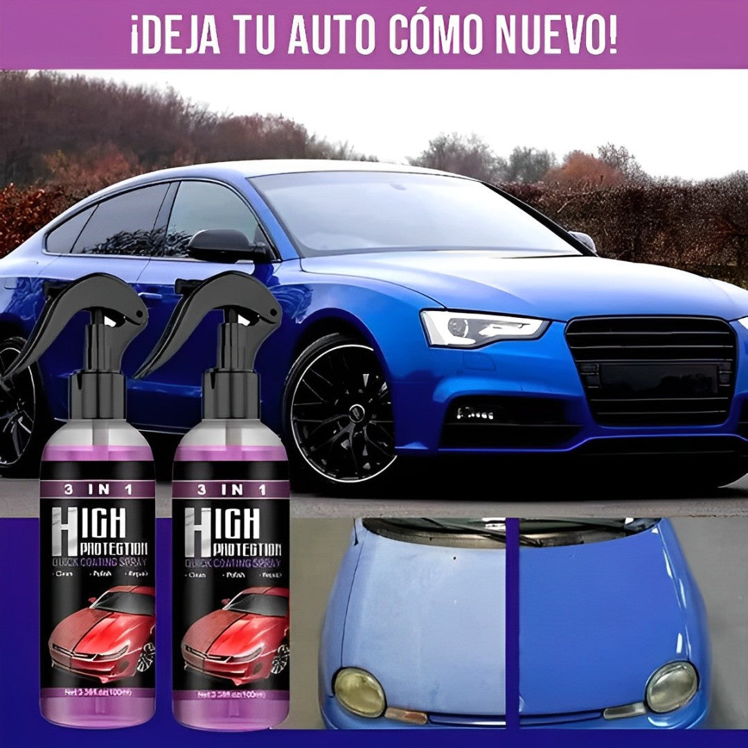 Spray Cerámico 3 en 1 – Sin Agua ni Manguera – Auto Brillante en Minutos!