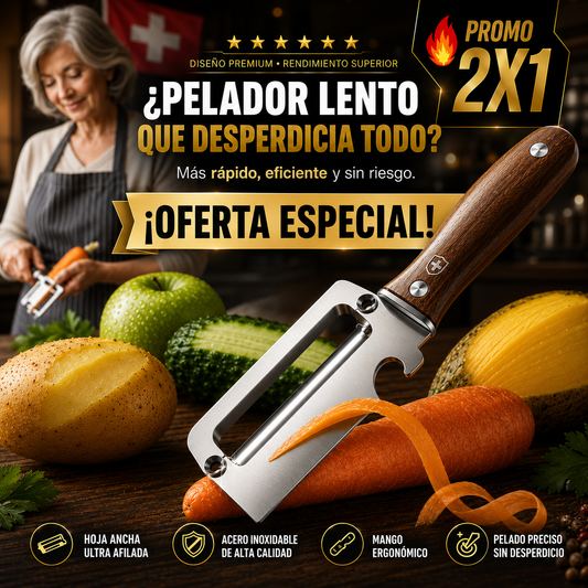 2x1 PELADOR SUIZO MULTIUSOS – Acero inoxidable- Pela Rápido y fácil!