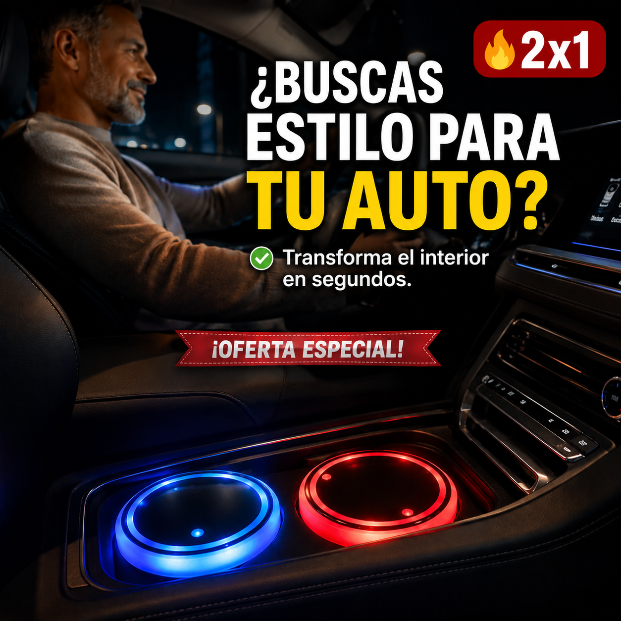 2x1 Portavasos LED – Ilumina tu Interior – Estilo Nocturno que Impacta!