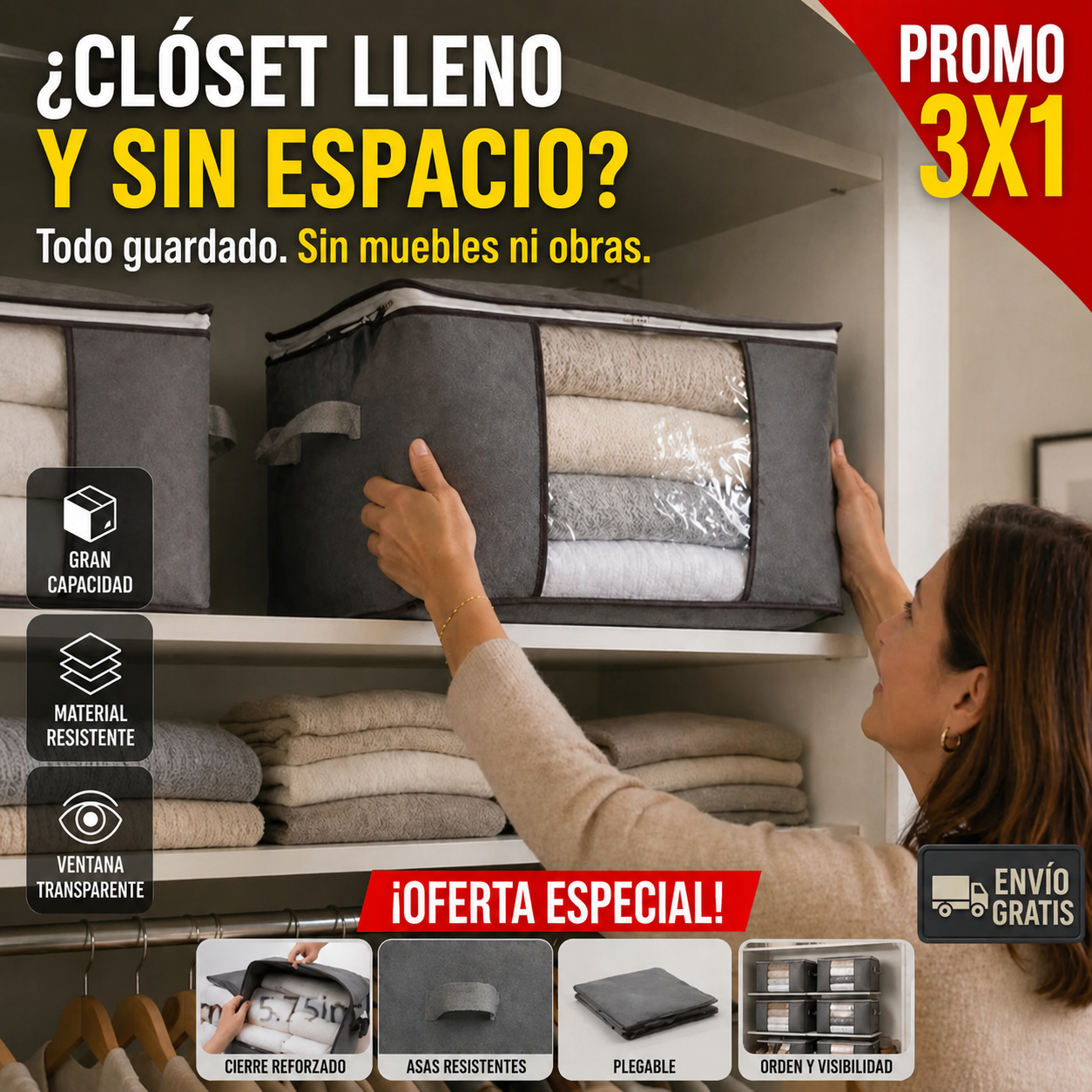 3x1 Bolso Organizador Premium – Ventana Transparente – Clóset Sin Desorden!