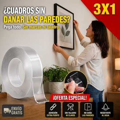 3x1 Cinta Mágica Adhesiva – Sin Daño en Paredes – Pega Todo Sin Clavo