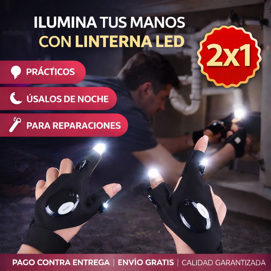 2x1 Guantes Tácticos LED – Manos Libres – Te hace todo más fácil!