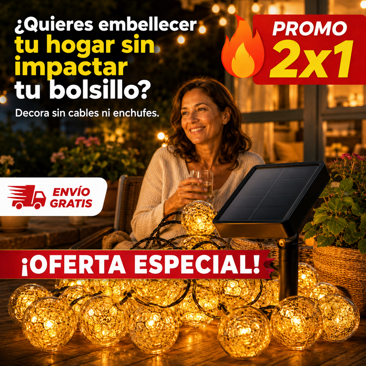 2X1 Guirnalda Solar – Decora Fácil – Brillo Eco sin Complicaciones!