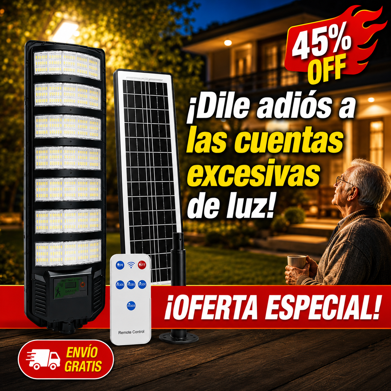 Foco Solar 700W – Luz Potente Exterior – Ahorro Total en tu Factura
