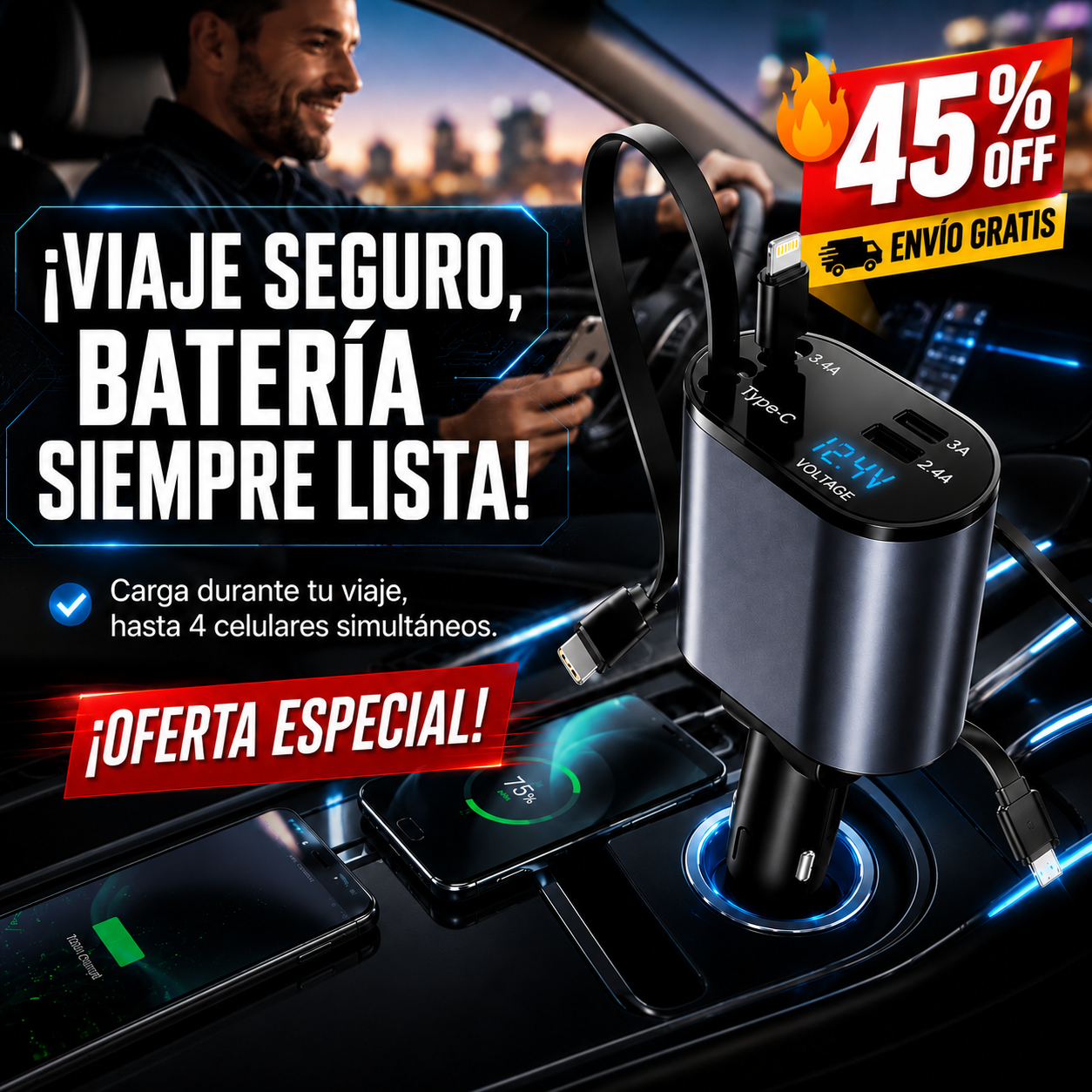 Cargador Celular para auto – Energía Constante – Viajes Sin Interrupciones