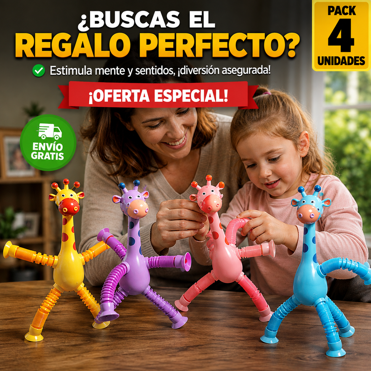 Pack 4 Jirafas – Estimulación Divertida – Regalo que Educa y Encanta