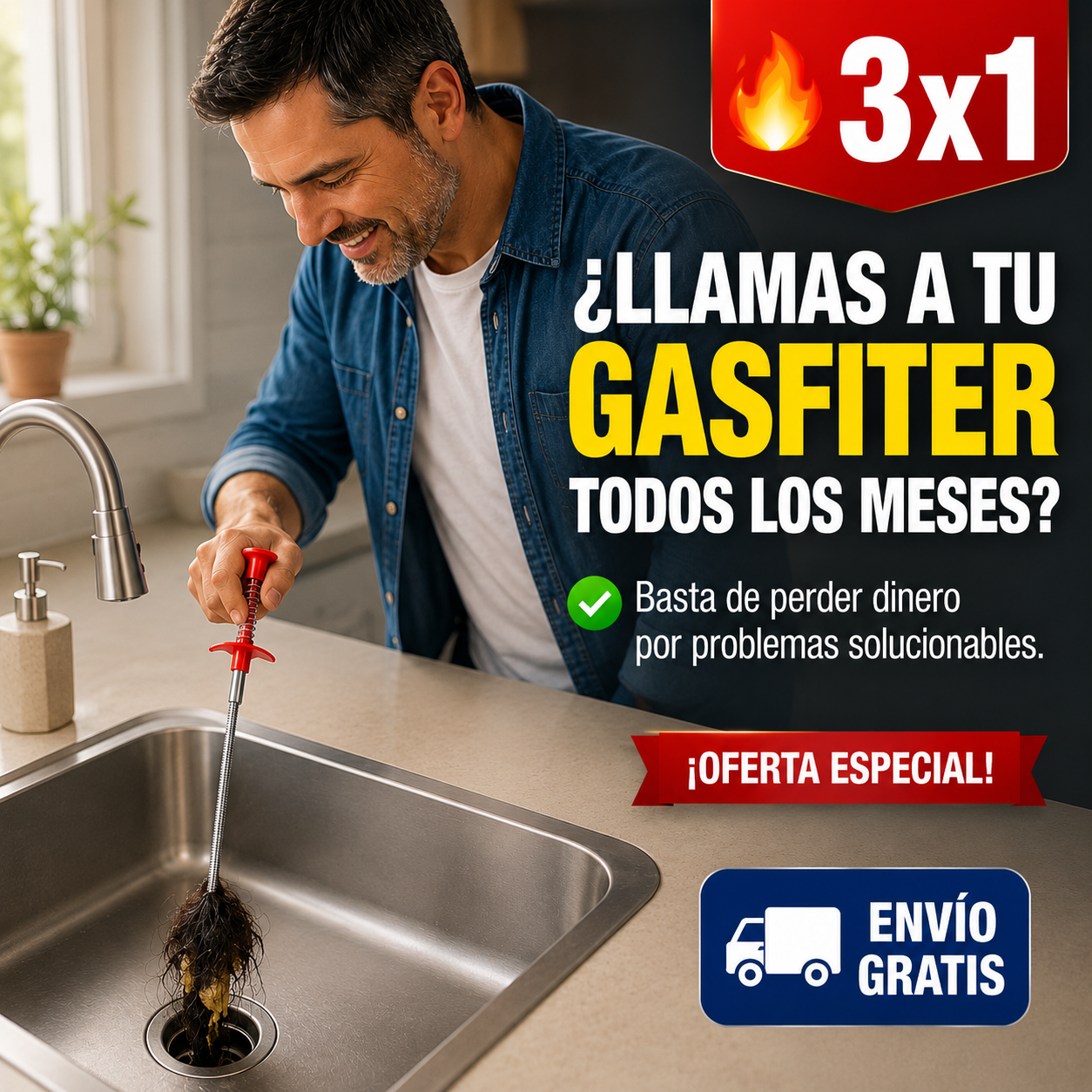 3x1 Destapador Flexible – Ahorra en gasfiter - Solución Al Instante