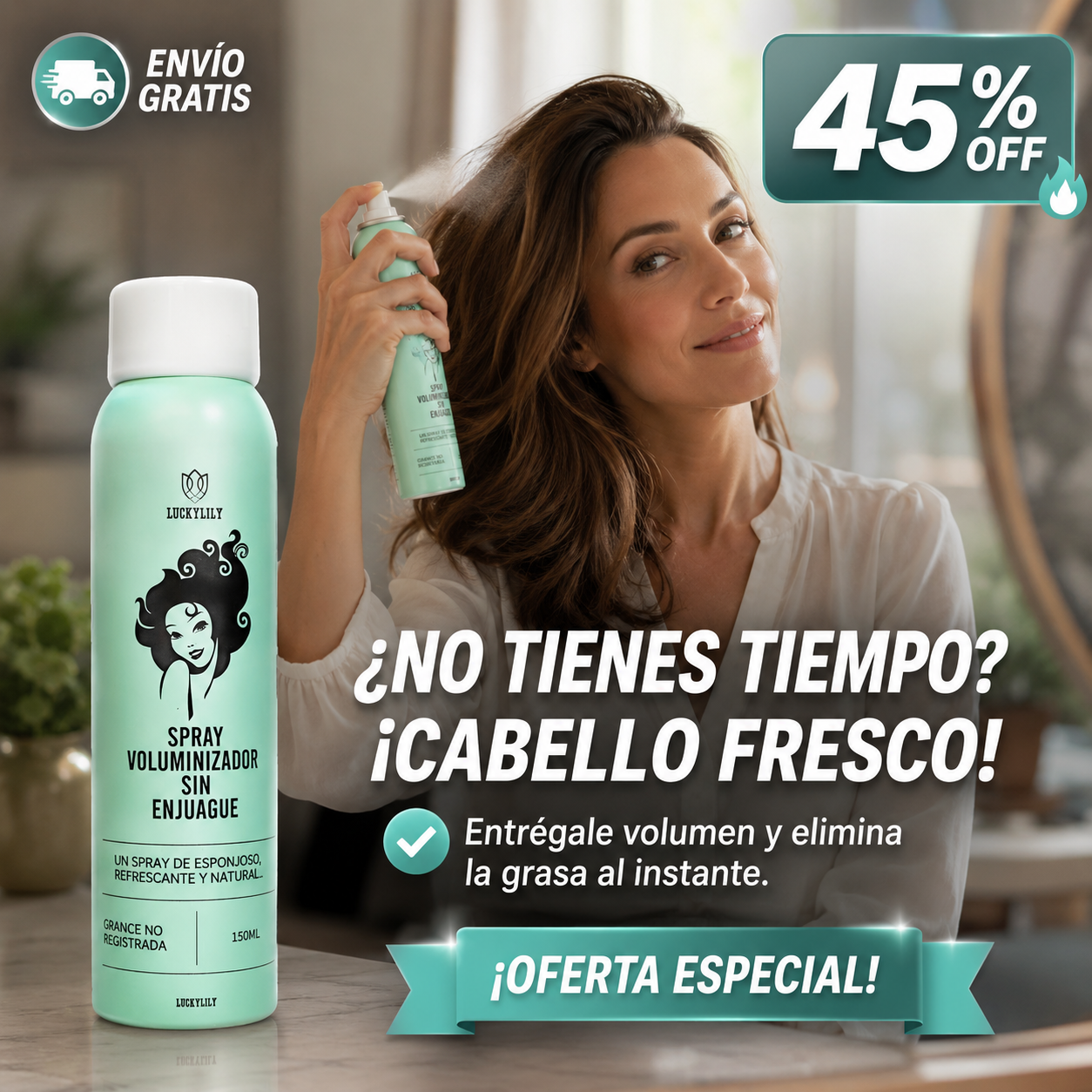 Spray Volumen sin enjuague– Refresca al Instante – Adiós Grasa en Segundos