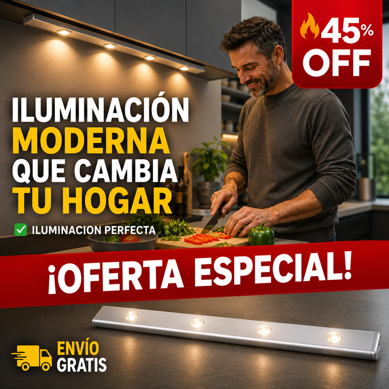 Barra LED Sensor – Ilumina tu Cocina – Cocina con Estilo y Precisión.