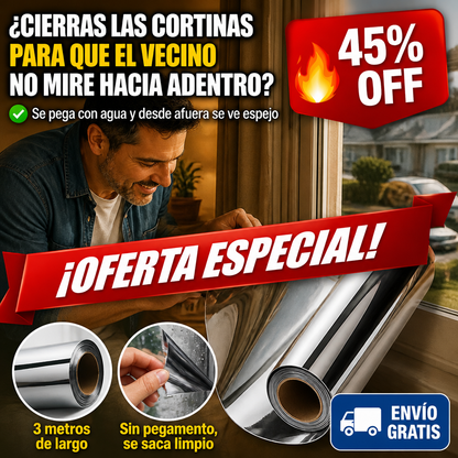 Film Electrostático para Ventanas 60 cm x 3 m – Se Pega Solo con Agua y Nadie Ve Hacia Adentro — imagen 1