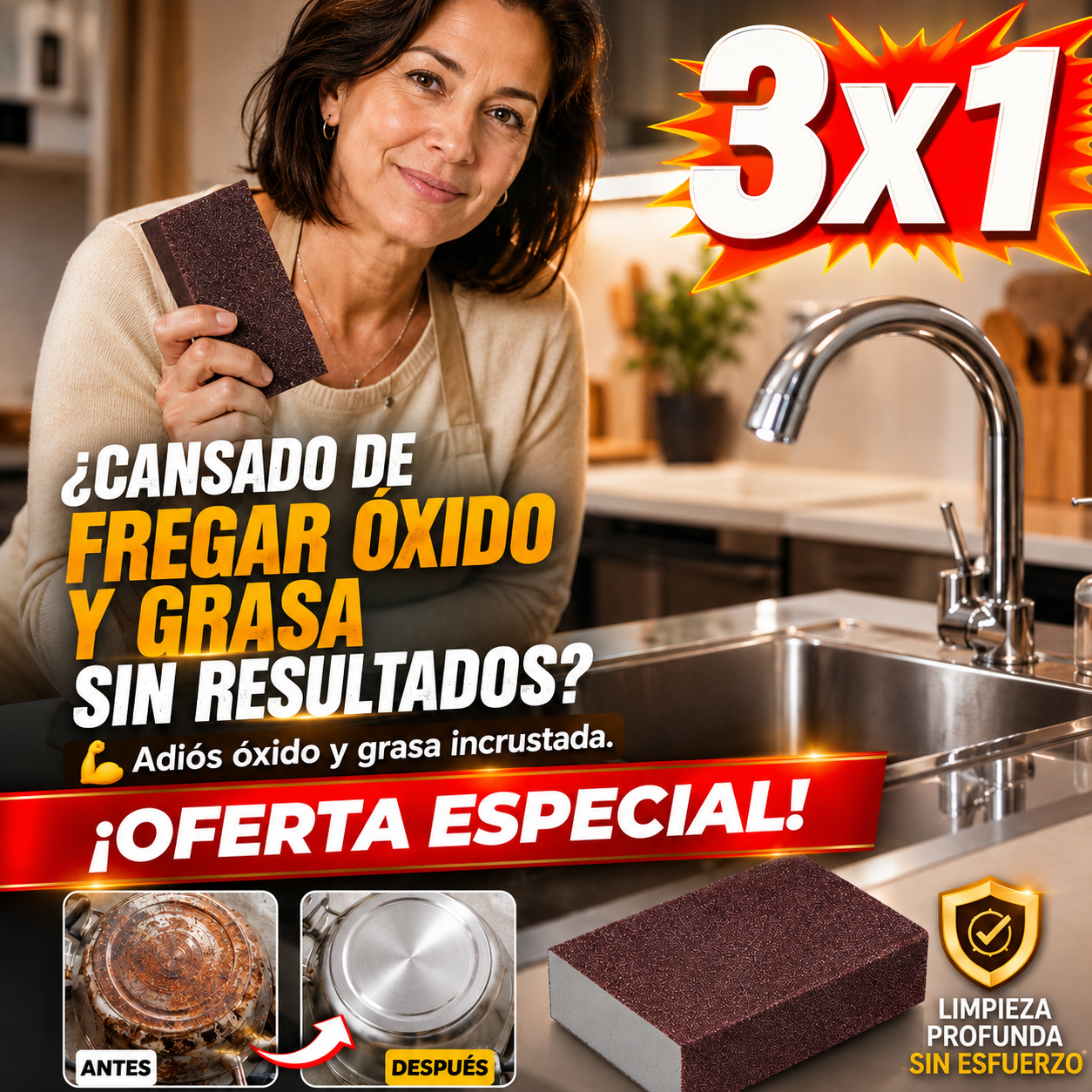 Esponja Activa – Quita Óxido y Grasa – Limpieza Rápida y Brillante