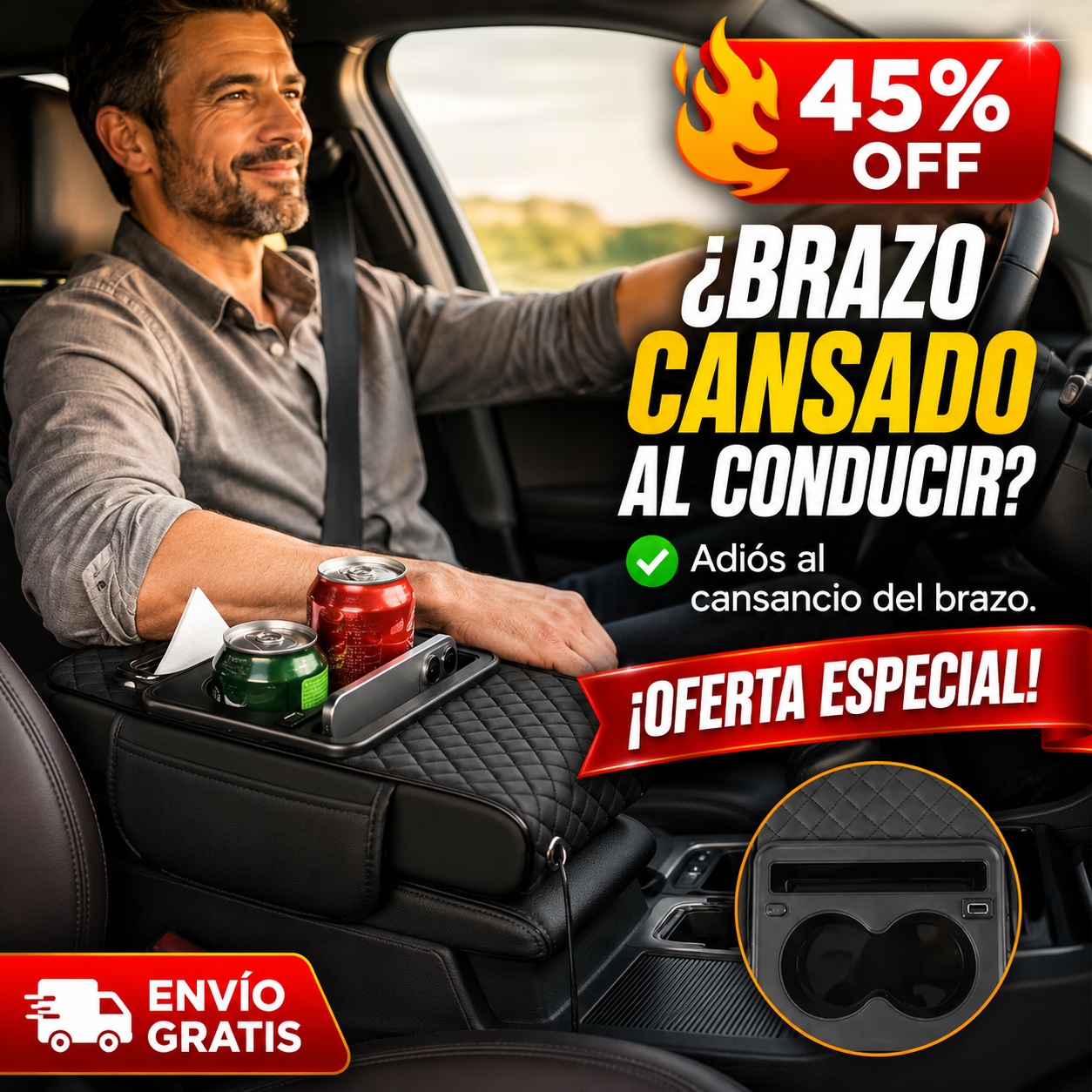 Apoyabrazos Ergonómico – Alivia el Cansancio – Conducción Cómoda y Sin Dolor.