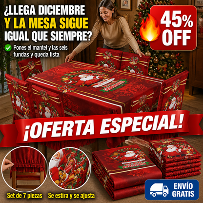 Set Navideño 7 Piezas – Mantel y 6 Fundas de Silla – La Mesa Lista en 5 Minutos — imagen 1