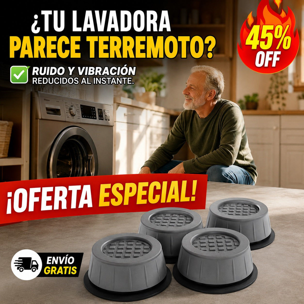 Soportes Antivibración – Silencia Tu Lavadora – Hogar Tranquilo.