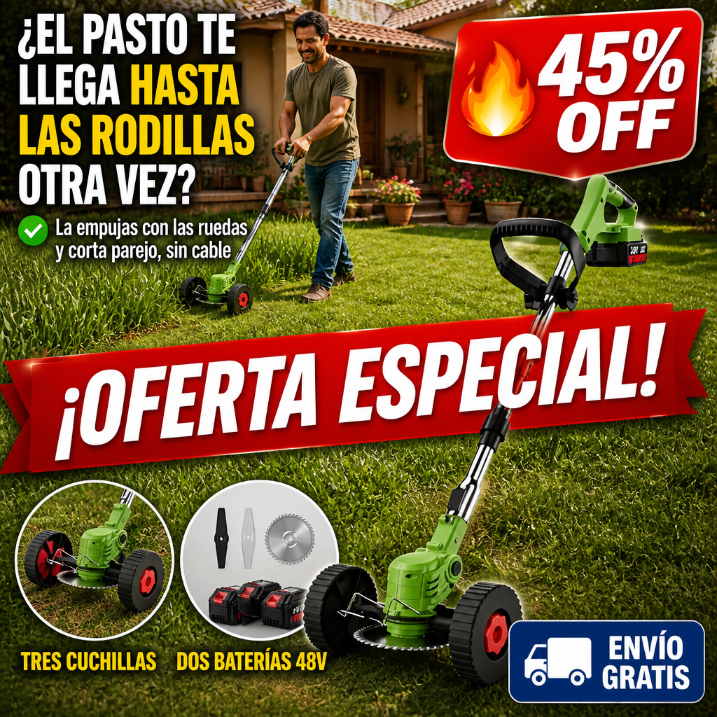 Cortadora de Pasto Inalámbrica con Ruedas – 3 Cuchillas – Dos Baterías 48V — imagen 1