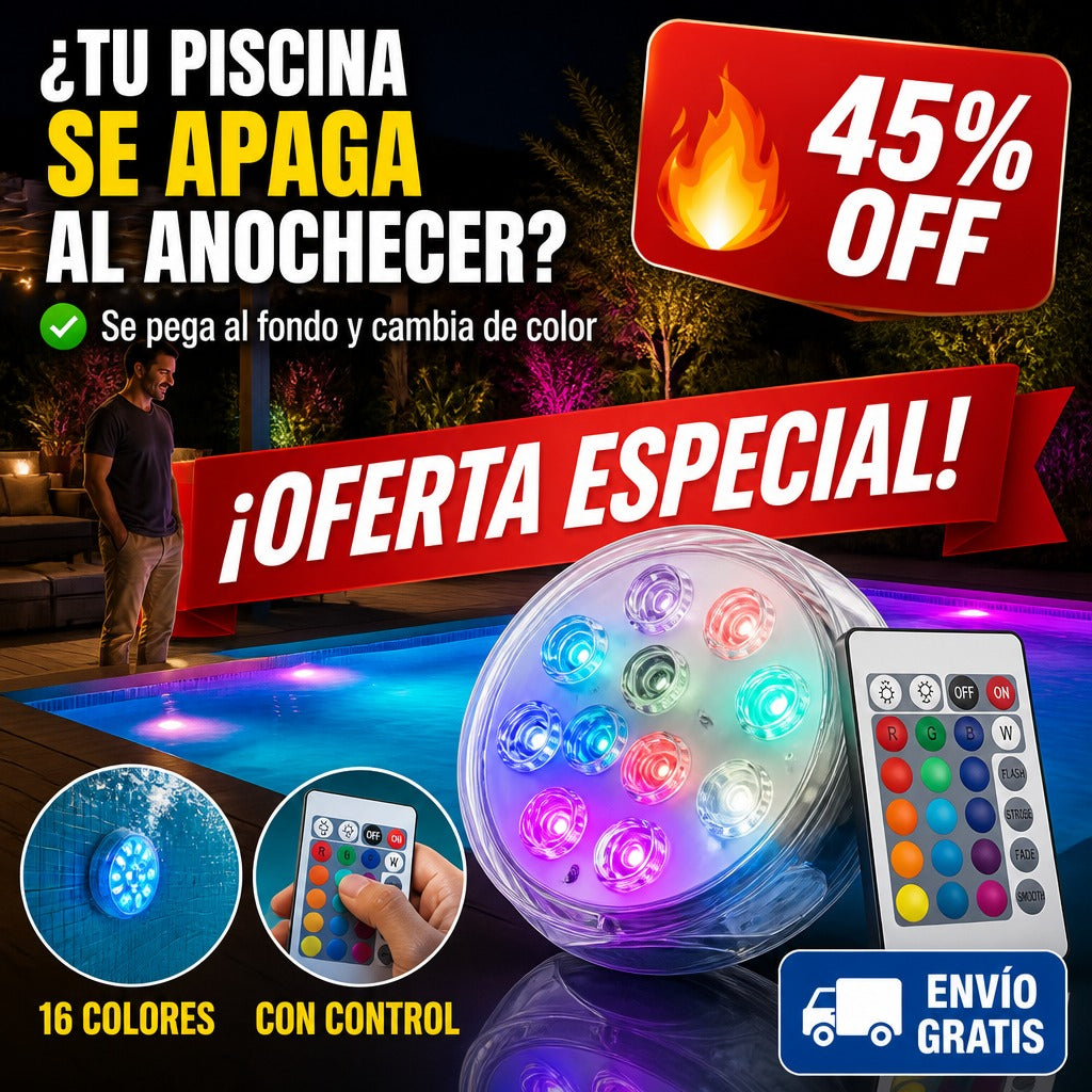Foco LED Sumergible para Piscina – 16 Colores con Control – Sin Cables — imagen 1