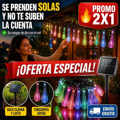 Guirnalda Solar de Gotas – 10 Metros y 50 Luces – Se Prenden Solas — imagen 1