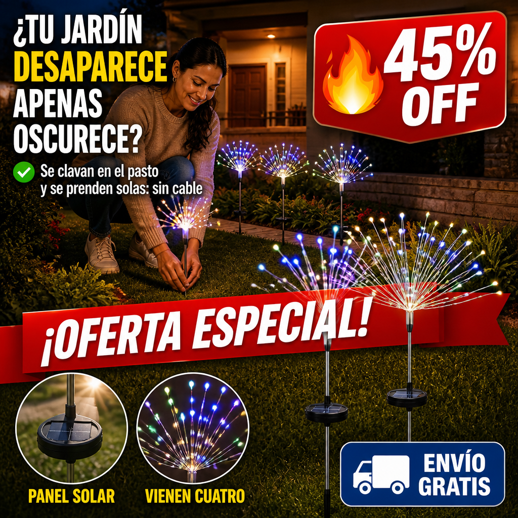 Pack x4 Luces Solares Fuego Artificial – Se Clavan en el Pasto — imagen 1