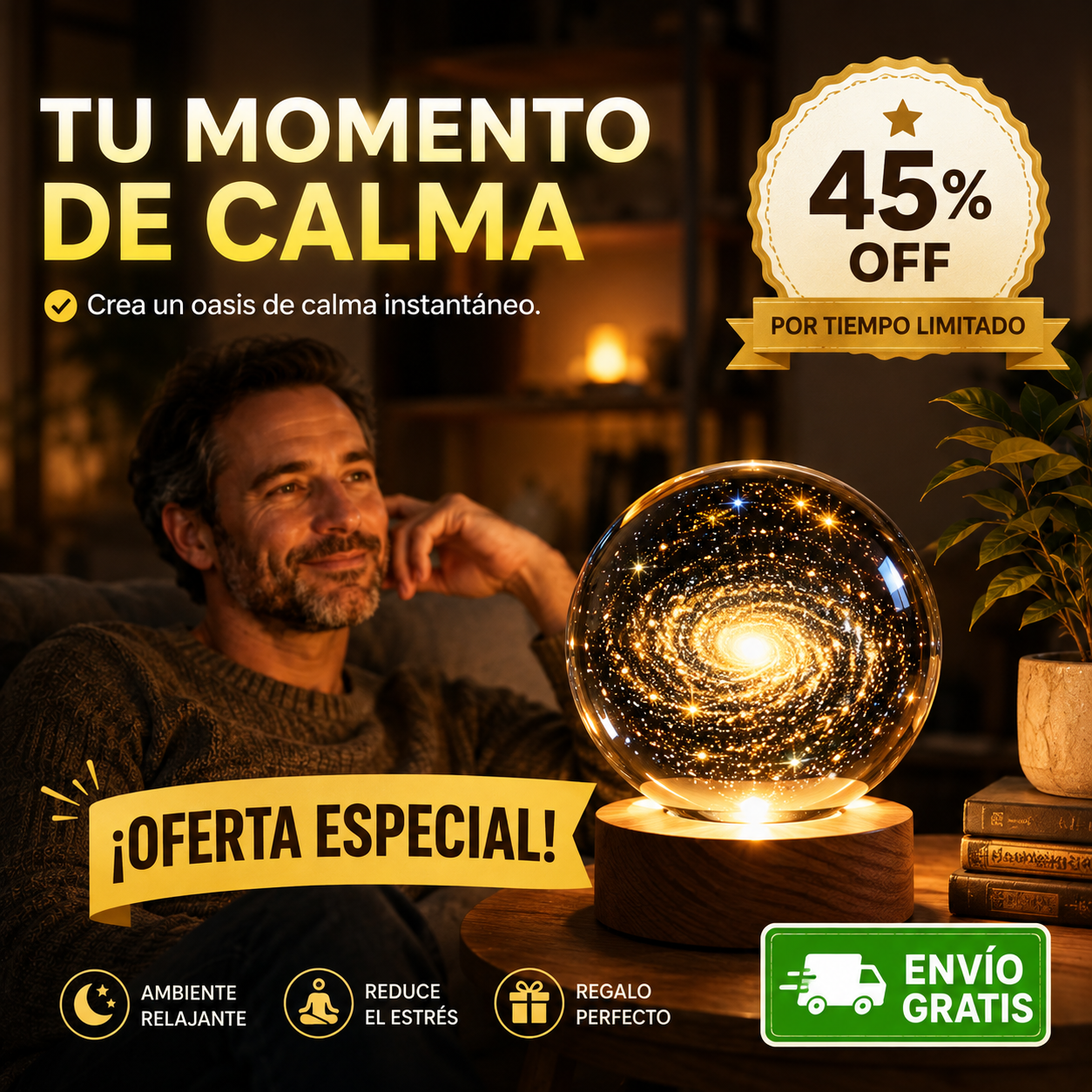 Lampara Bola De Cristal Led Galaxia — imagen 1