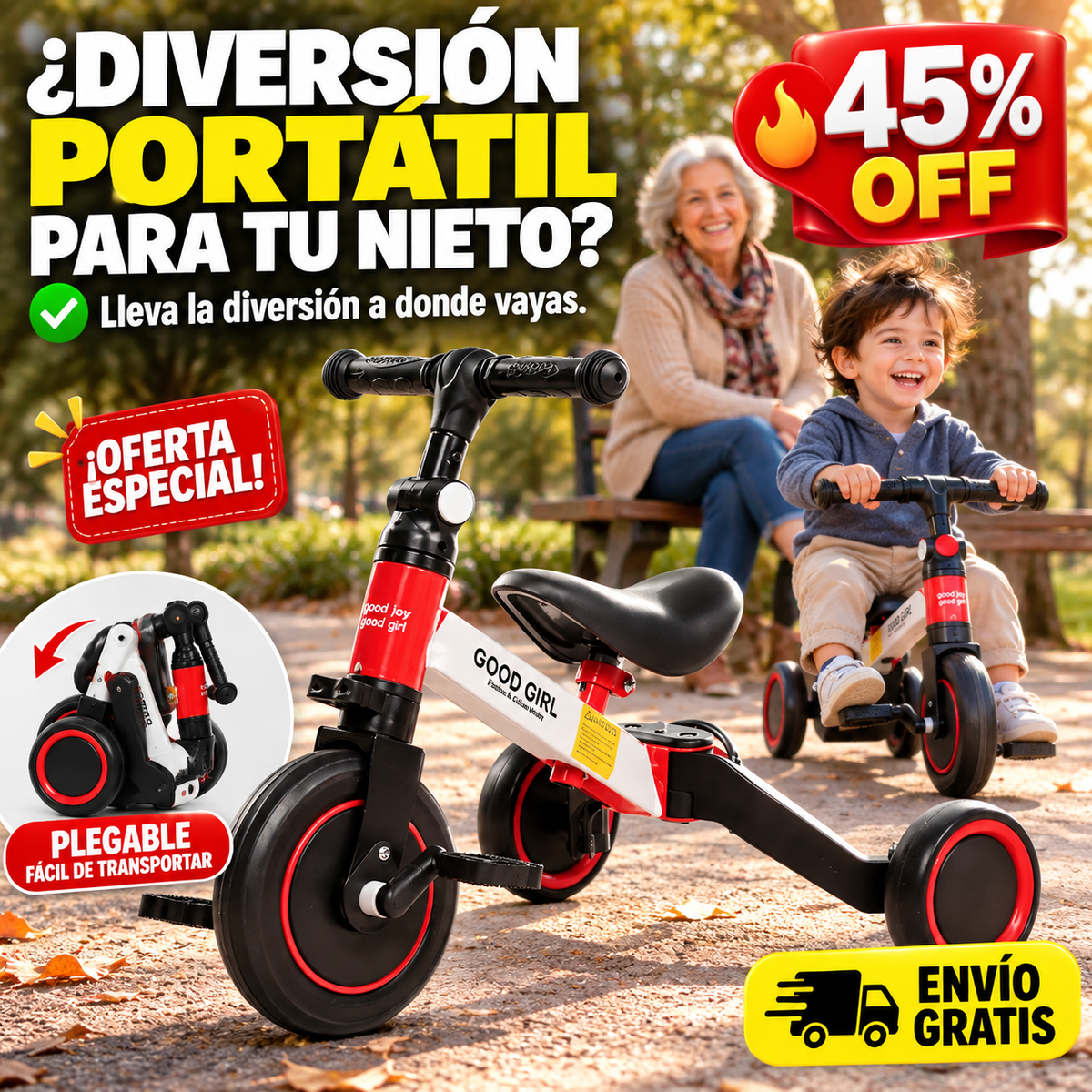 Triciclo Correpasillo Plegable 3 En 1 — imagen 1