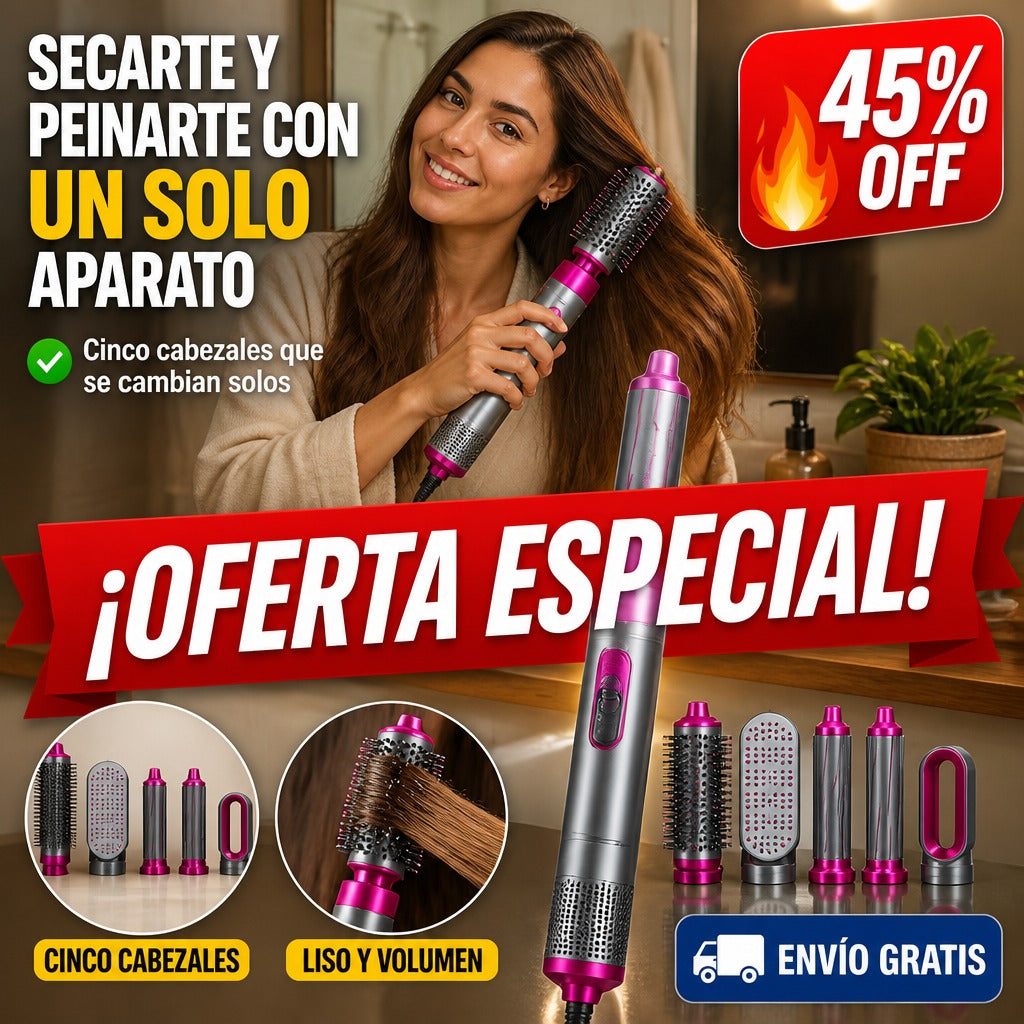 Moldeador de Pelo 5 en 1 – Seca, Alisa y Ondula con Aire – Cinco Cabezales — imagen 1