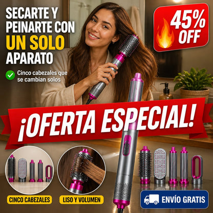 Moldeador de Pelo 5 en 1 – Seca, Alisa y Ondula con Aire – Cinco Cabezales — imagen 1
