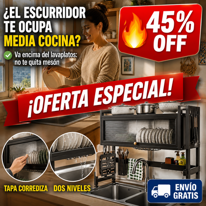 Organizador Sobre el Lavaplatos – 2 Niveles con Tapa – Recupera tu Mesón — imagen 1