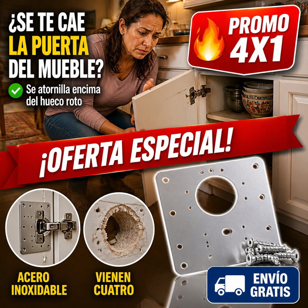 Pack x4 Placas Reparadoras de Bisagra – Salva la Puerta sin Cambiar el Mueble — imagen 1