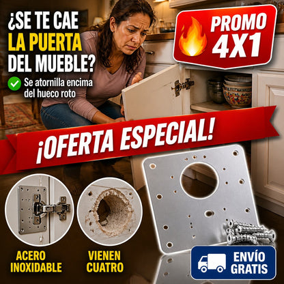 Pack x4 Placas Reparadoras de Bisagra – Salva la Puerta sin Cambiar el Mueble — imagen 1